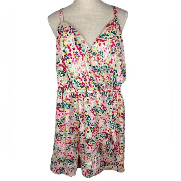 Torrid Pink & Teal Multi Color Georgette Surplice Wrap Cami Romper - Picture 1 of 14